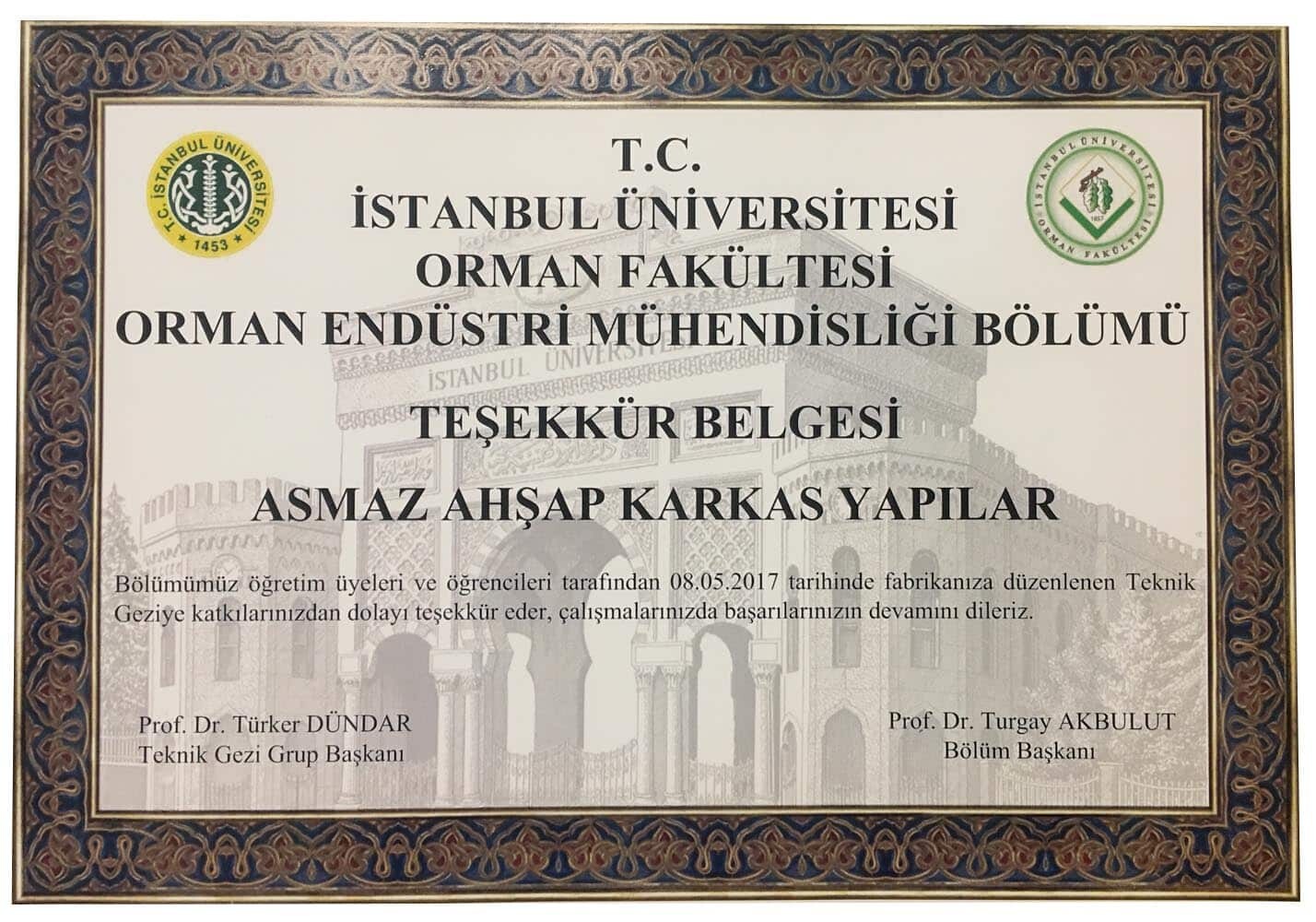 ITU Teknik Gezi - Teşekkür Belgesi